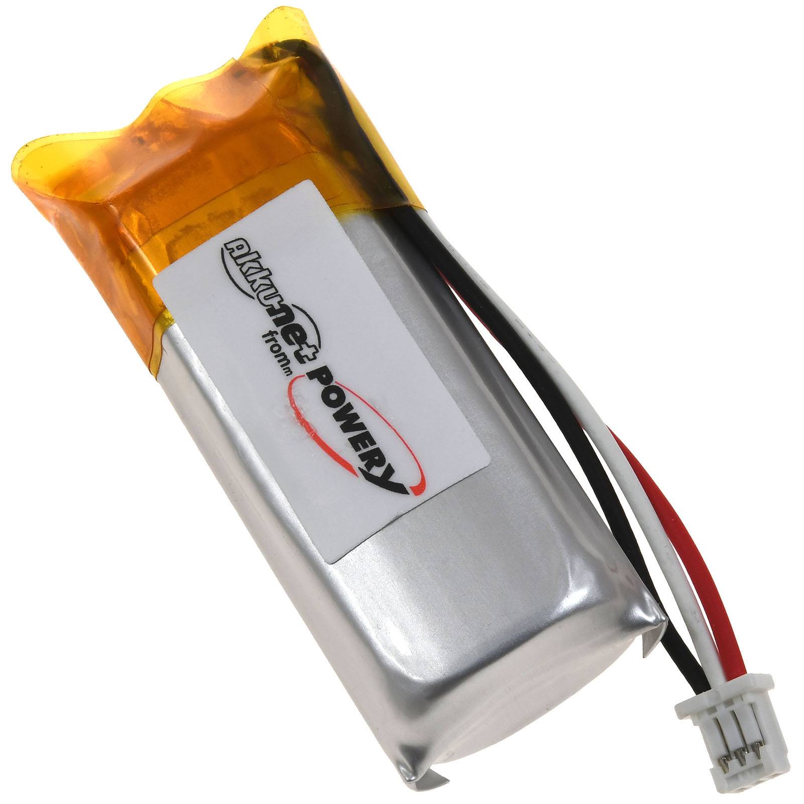 Wiederaufladbare Lithium-Polymer-Batterie mit Drähten und Stecker, beschriftet mit 