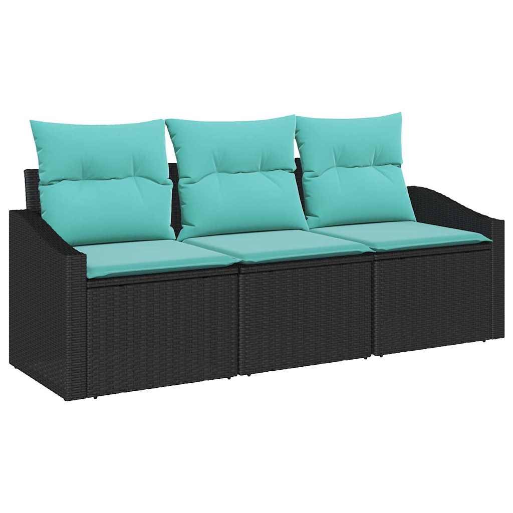 vidaXL Sofa Set mit Kissen 3 pcs Schwarz Poly-Rattan