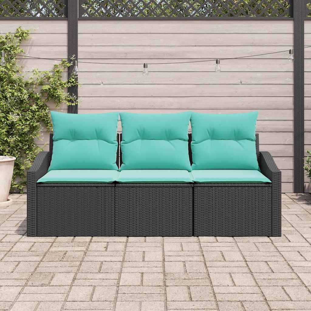 vidaXL Sofa Set mit Kissen 3 pcs Schwarz Poly-Rattan