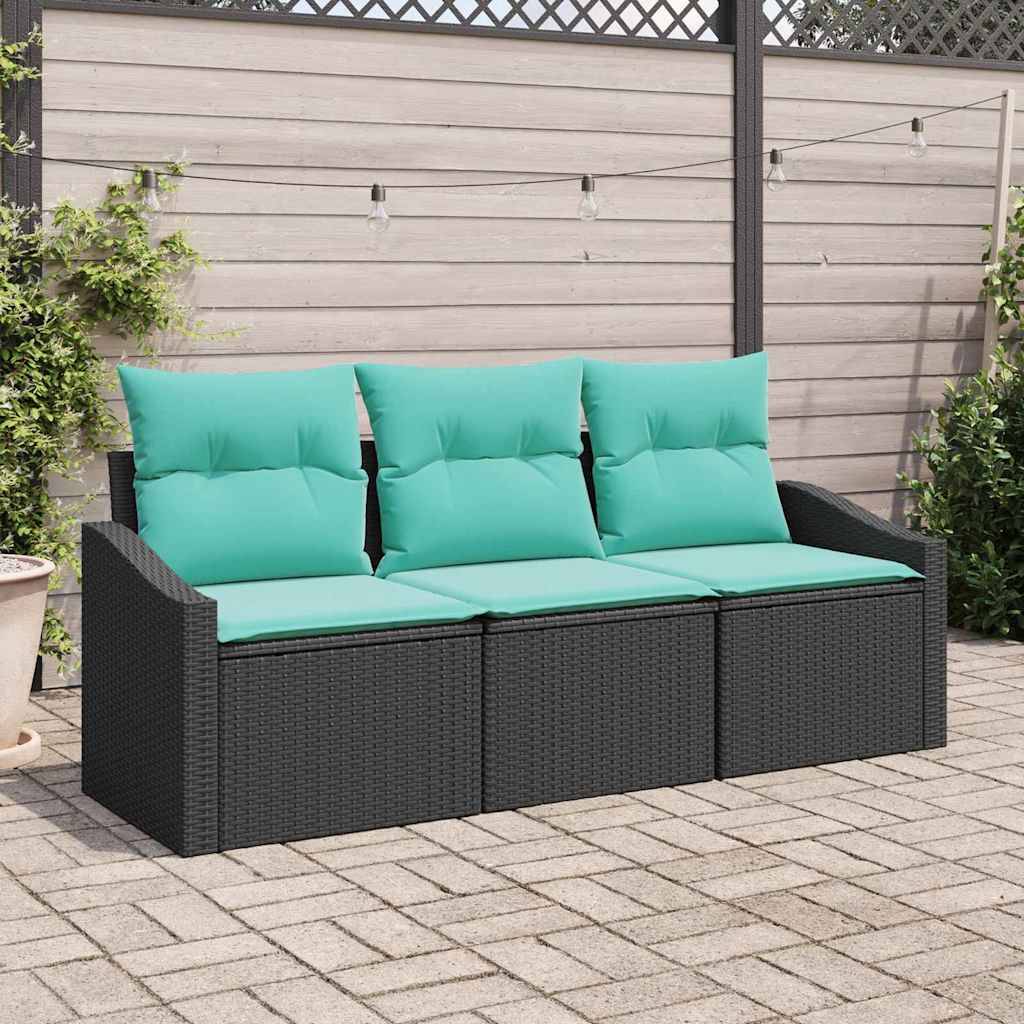 vidaXL Sofa Set mit Kissen 3 pcs Schwarz Poly-Rattan