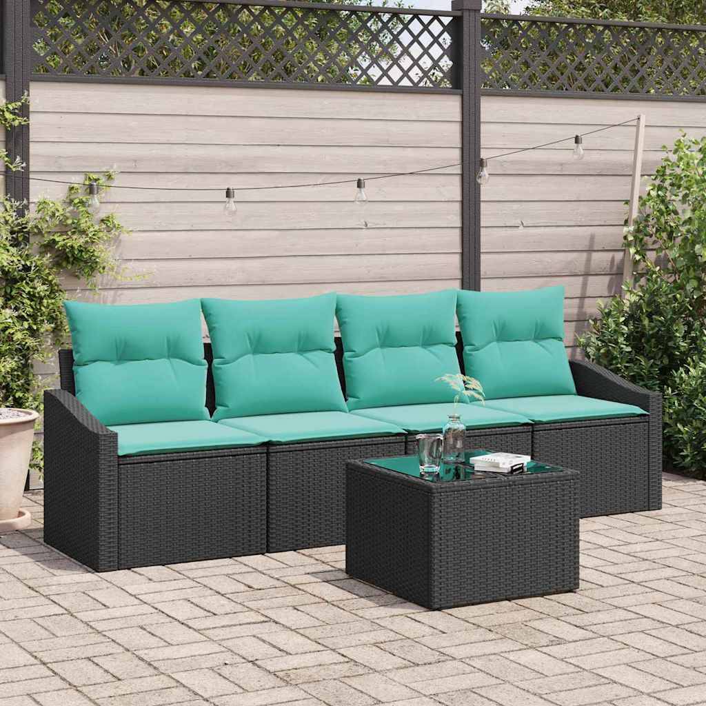 vidaXL Sofa Set mit Kissen 5 pcs Schwarz und Türkis Poly Rattan