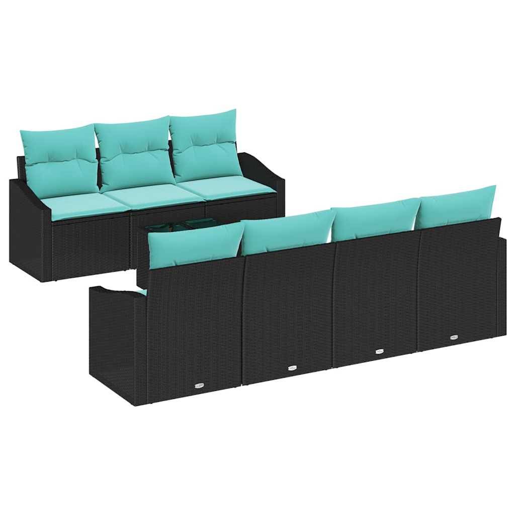 vidaXL Sofa Set mit Kissen 8 pcs Schwarz und Türkis Poly Rattan