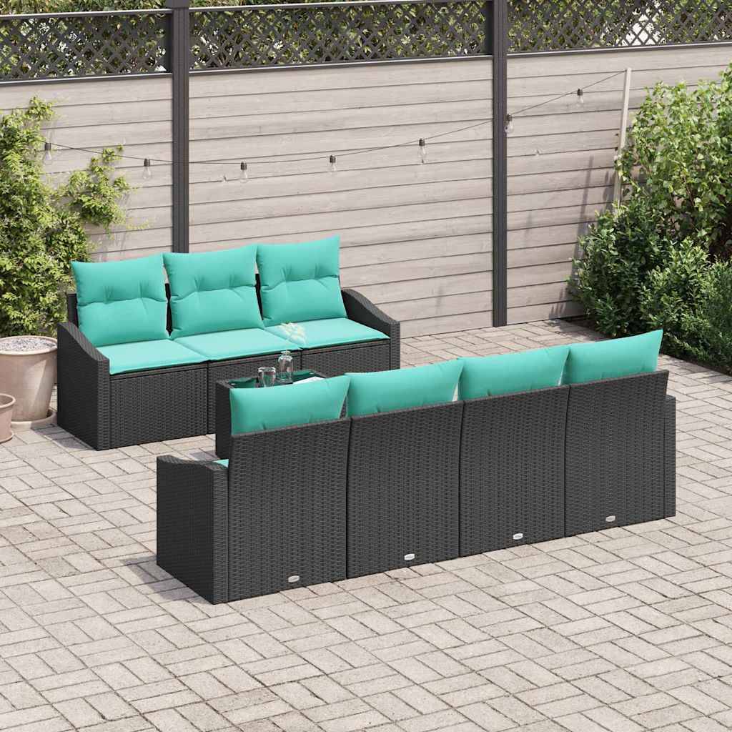 vidaXL Sofa Set mit Kissen 8 pcs Schwarz und Türkis Poly Rattan