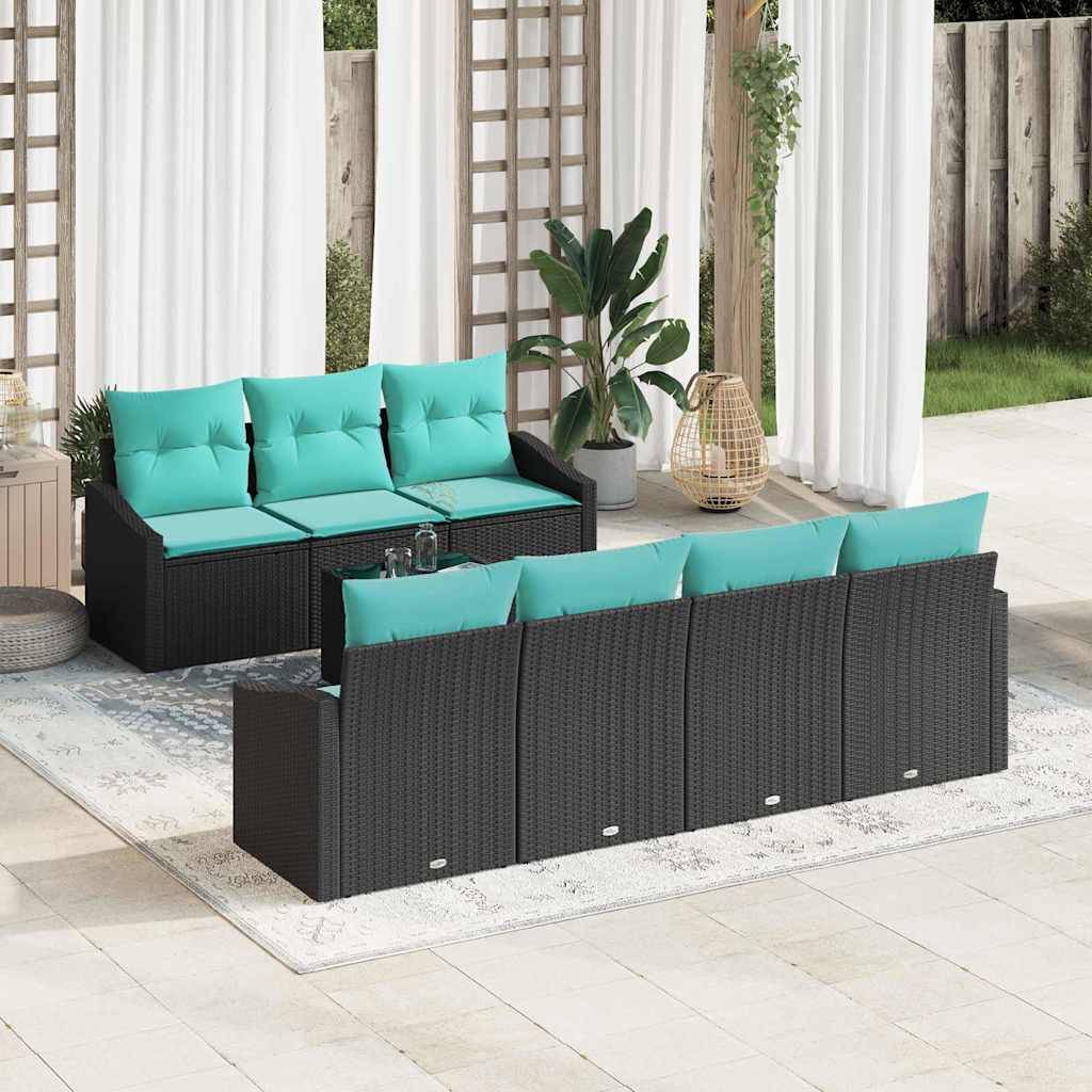 vidaXL Sofa Set mit Kissen 8 pcs Schwarz und Türkis Poly Rattan
