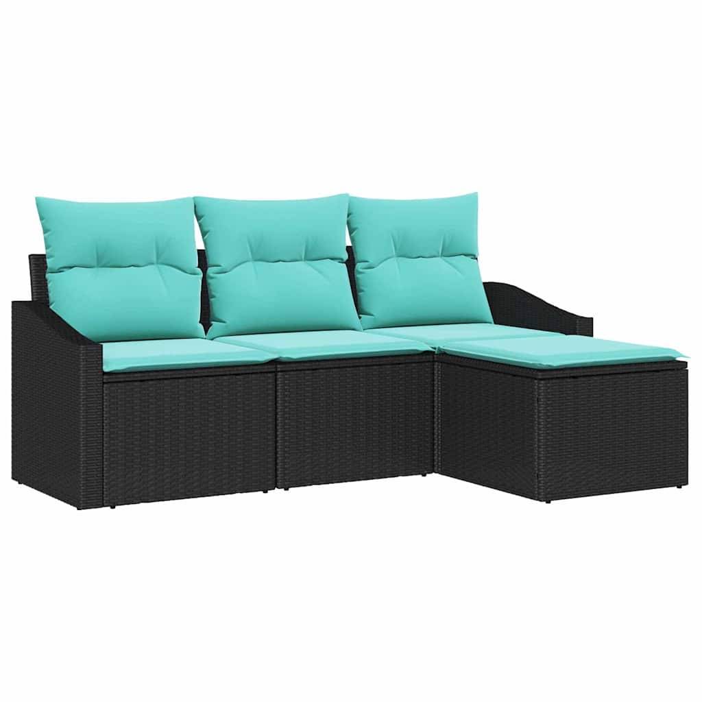 vidaXL Sofa Set mit Kissen 4 pcs Schwarz Poly-Rattan