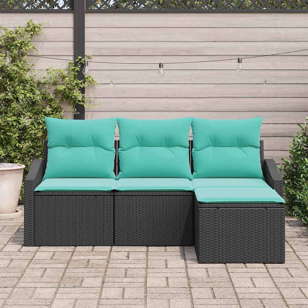vidaXL Sofa Set mit Kissen 4 pcs Schwarz Poly-Rattan