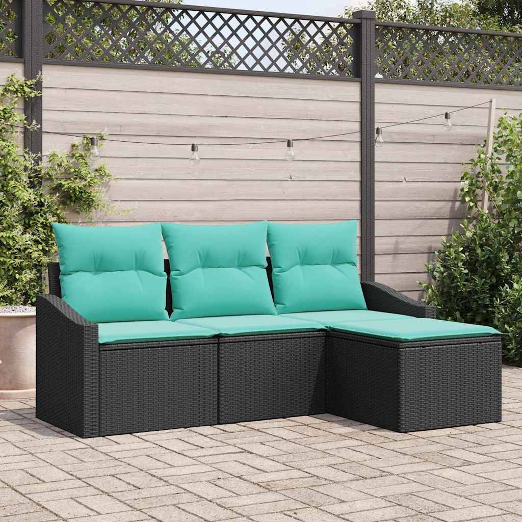 vidaXL Sofa Set mit Kissen 4 pcs Schwarz Poly-Rattan