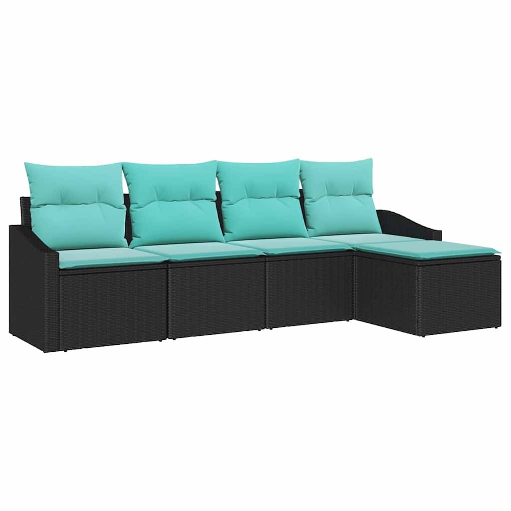 vidaXL Sofa Set mit Kissen 5 pcs Schwarz Poly-Rattan