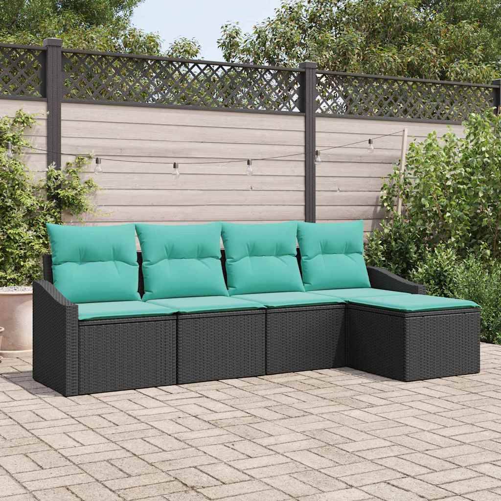 vidaXL Sofa Set mit Kissen 5 pcs Schwarz Poly-Rattan