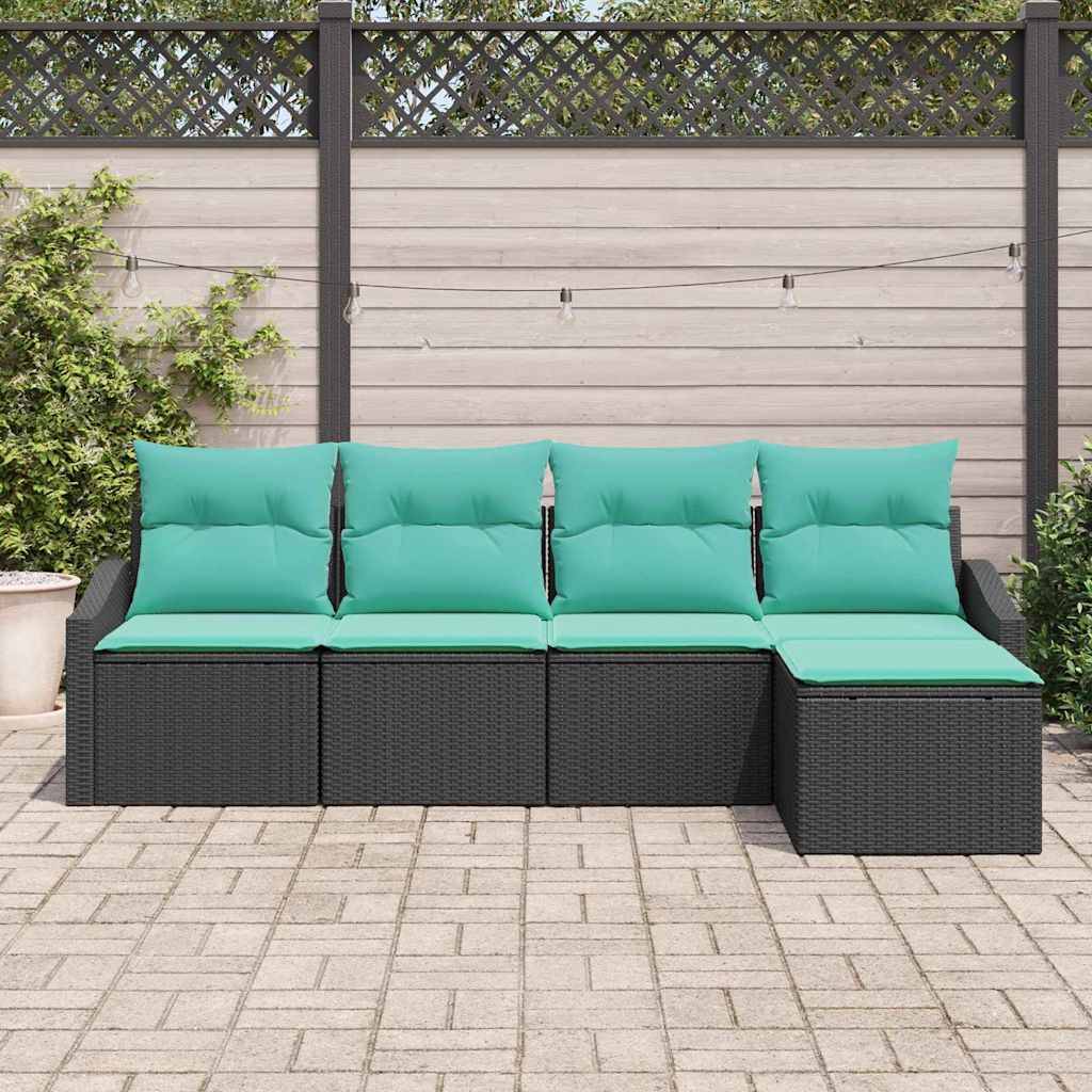 vidaXL Sofa Set mit Kissen 5 pcs Schwarz Poly-Rattan