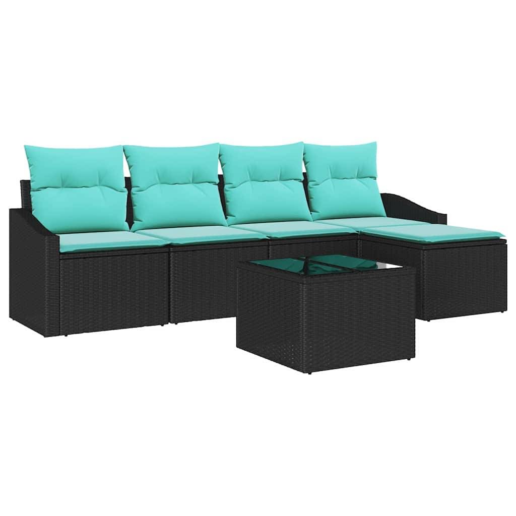 vidaXL Sofa Set mit Kissen 6 pcs Schwarz Poly-Rattan