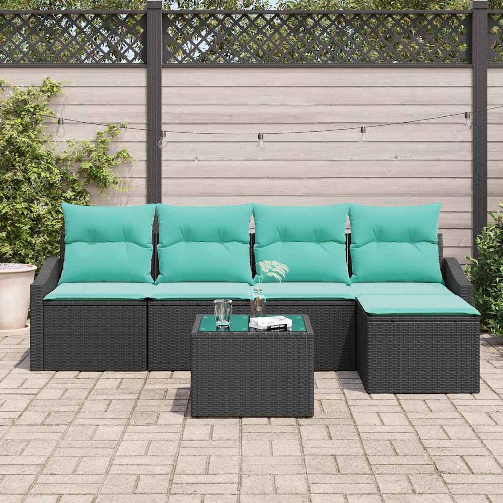 vidaXL Sofa Set mit Kissen 6 pcs Schwarz Poly-Rattan
