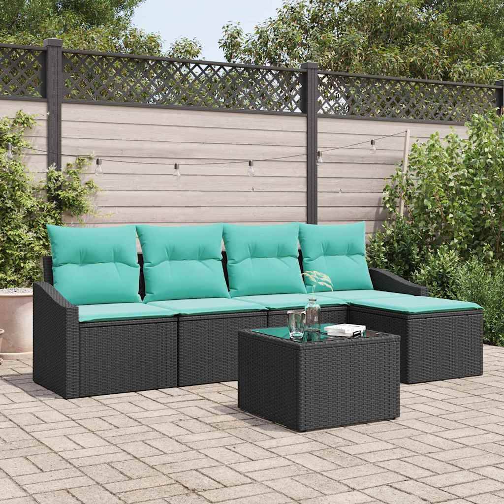 vidaXL Sofa Set mit Kissen 6 pcs Schwarz Poly-Rattan