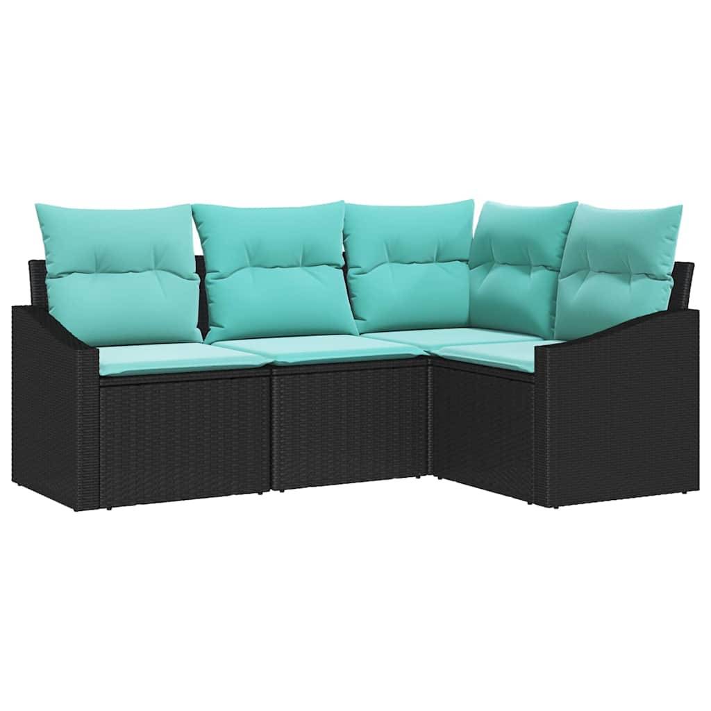 vidaXL Sofa Set mit Kissen 4 pcs Schwarz Poly-Rattan