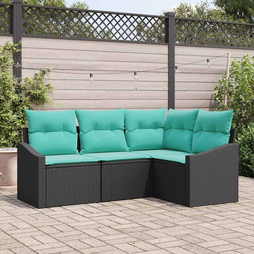 vidaXL Sofa Set mit Kissen 4 pcs Schwarz Poly-Rattan
