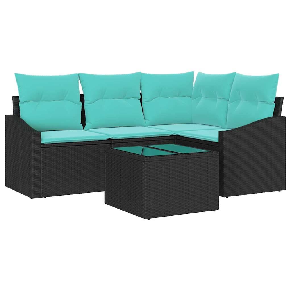 vidaXL Sofa Set mit Kissen 5 pcs Schwarz Poly-Rattan