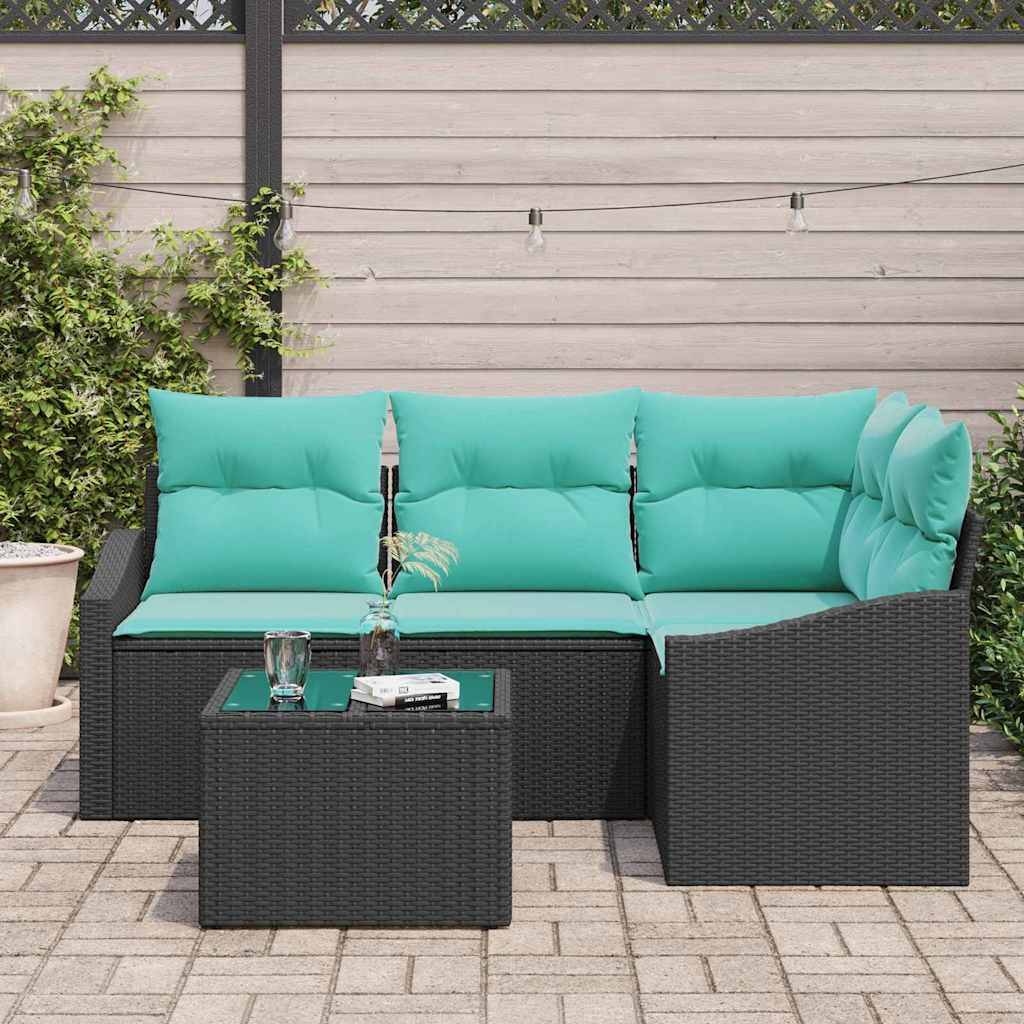 vidaXL Sofa Set mit Kissen 5 pcs Schwarz Poly-Rattan