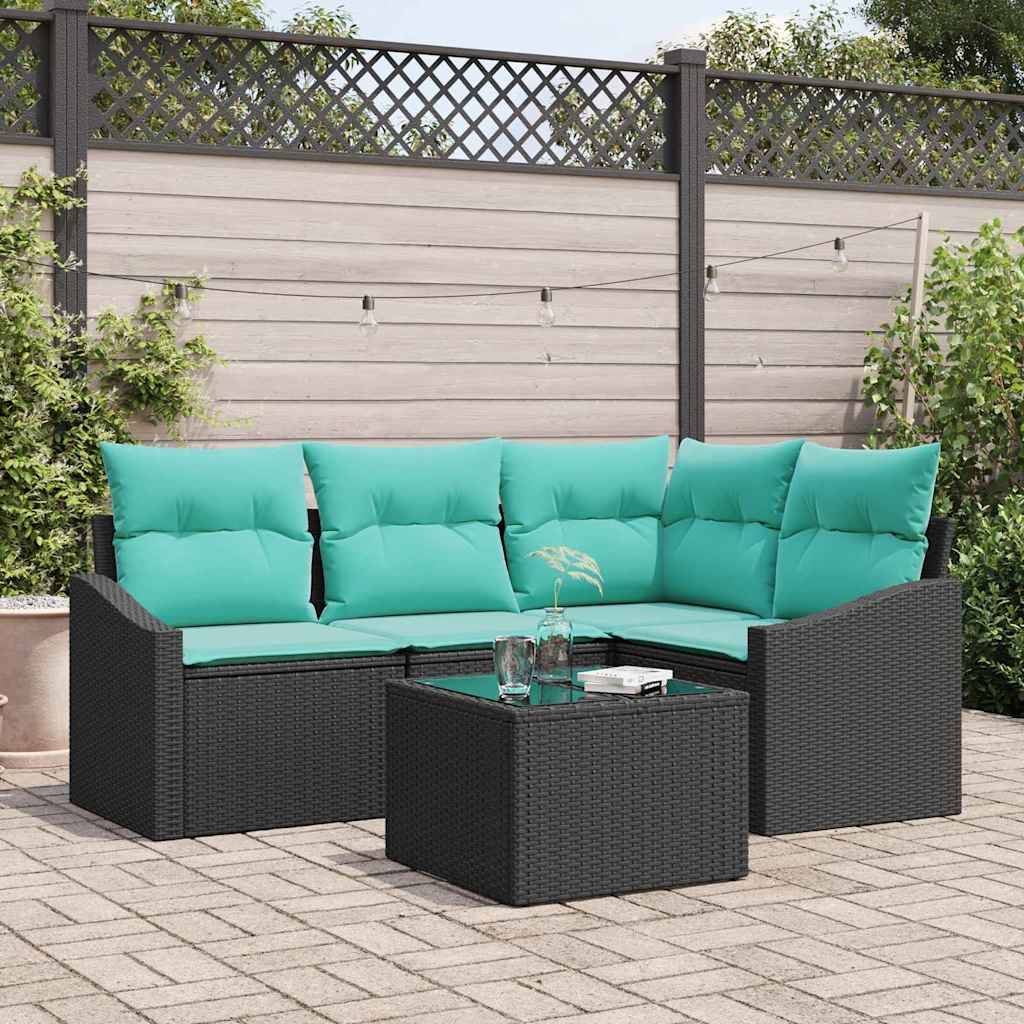 vidaXL Sofa Set mit Kissen 5 pcs Schwarz Poly-Rattan