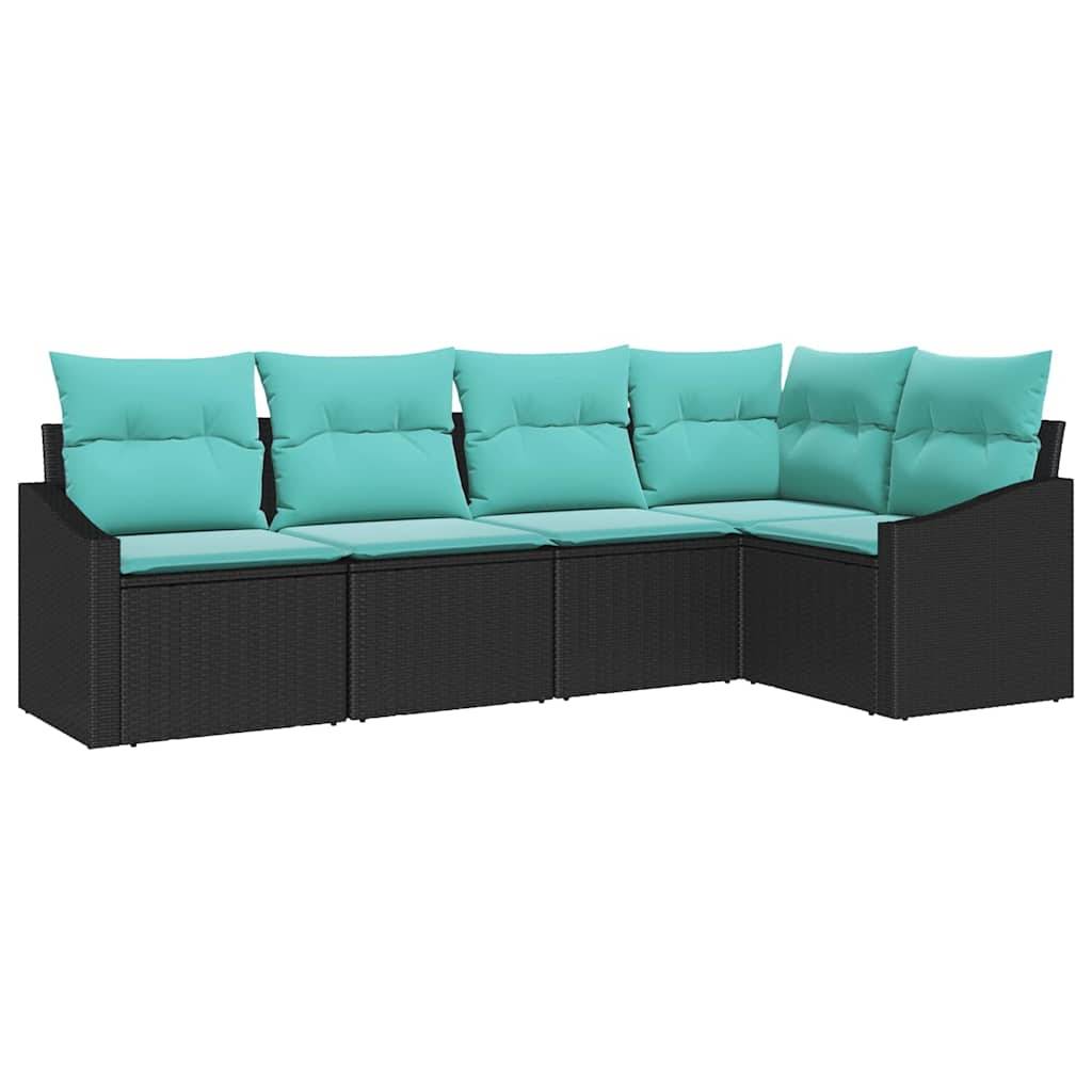 vidaXL Sofa Set mit Kissen 5 pcs Schwarz Poly-Rattan
