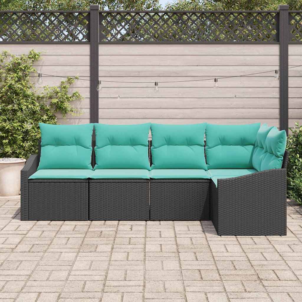 vidaXL Sofa Set mit Kissen 5 pcs Schwarz Poly-Rattan