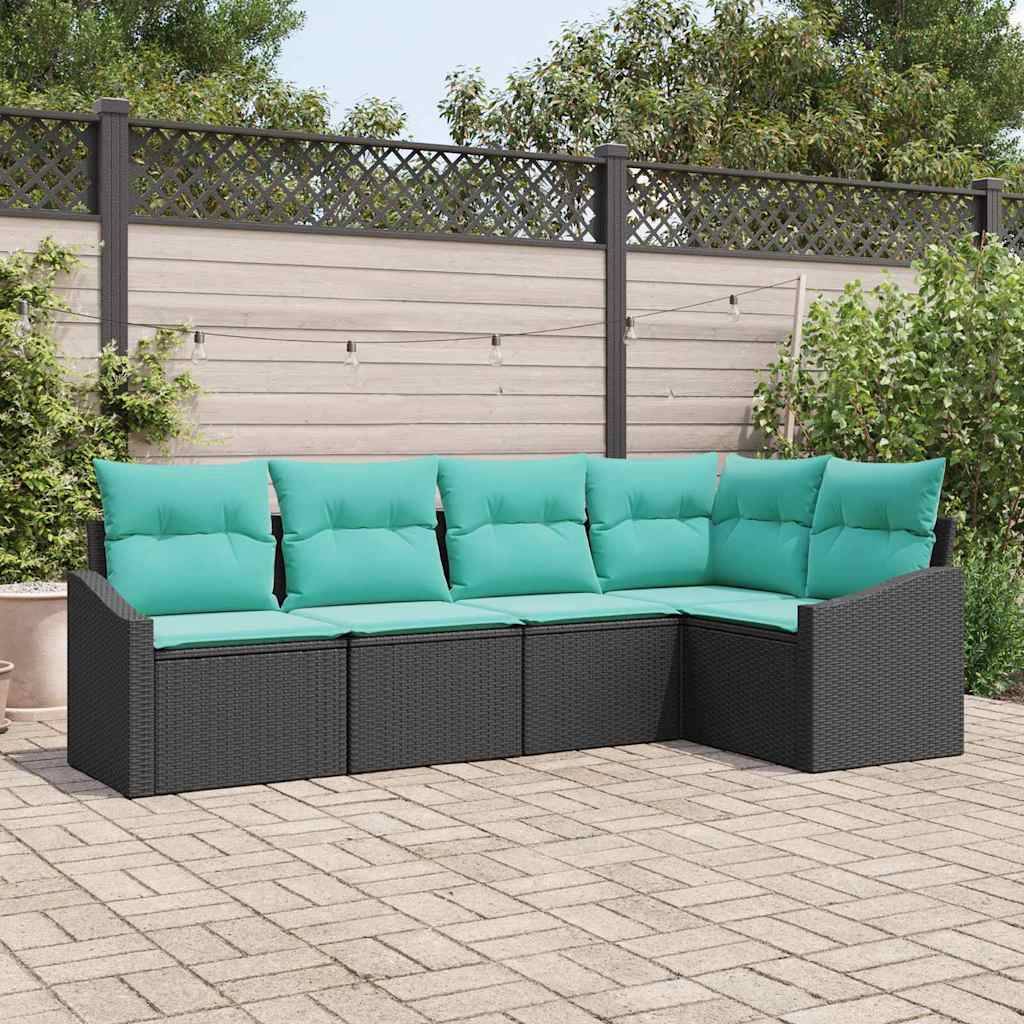 vidaXL Sofa Set mit Kissen 5 pcs Schwarz Poly-Rattan