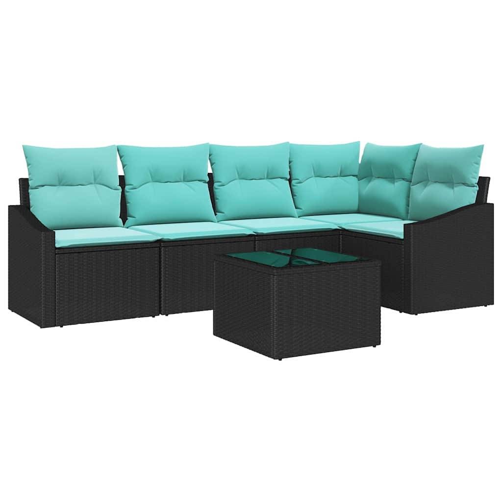 vidaXL Sofa Set mit Kissen 6 pcs Schwarz Poly Rattan
