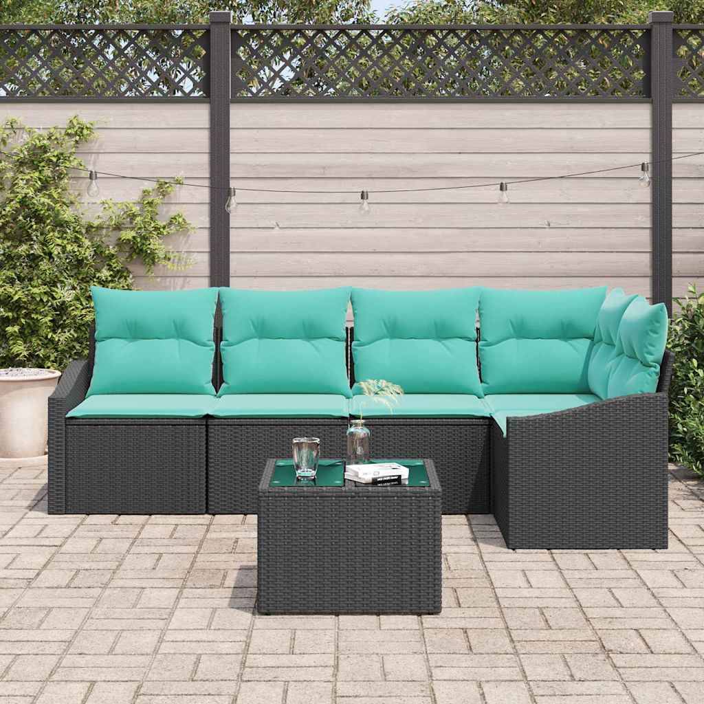 vidaXL Sofa Set mit Kissen 6 pcs Schwarz Poly Rattan