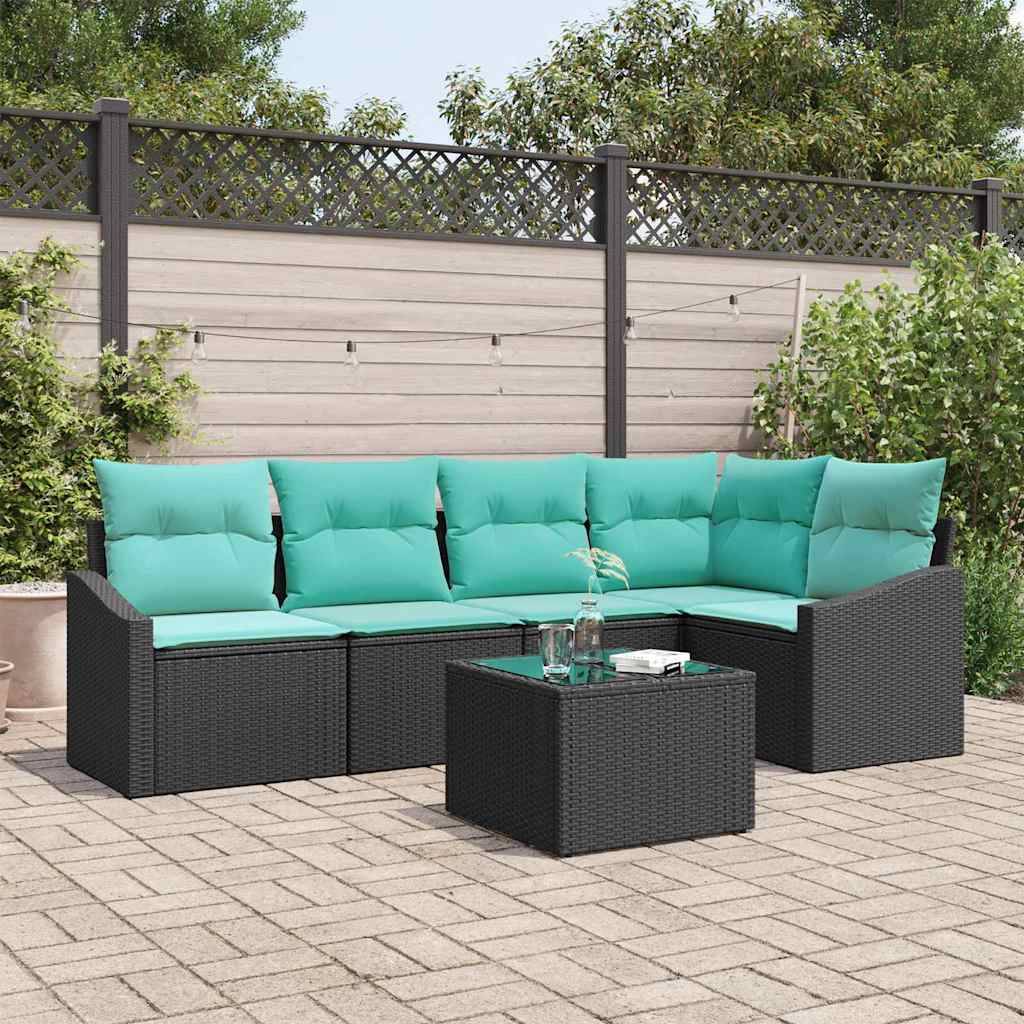 vidaXL Sofa Set mit Kissen 6 pcs Schwarz Poly Rattan