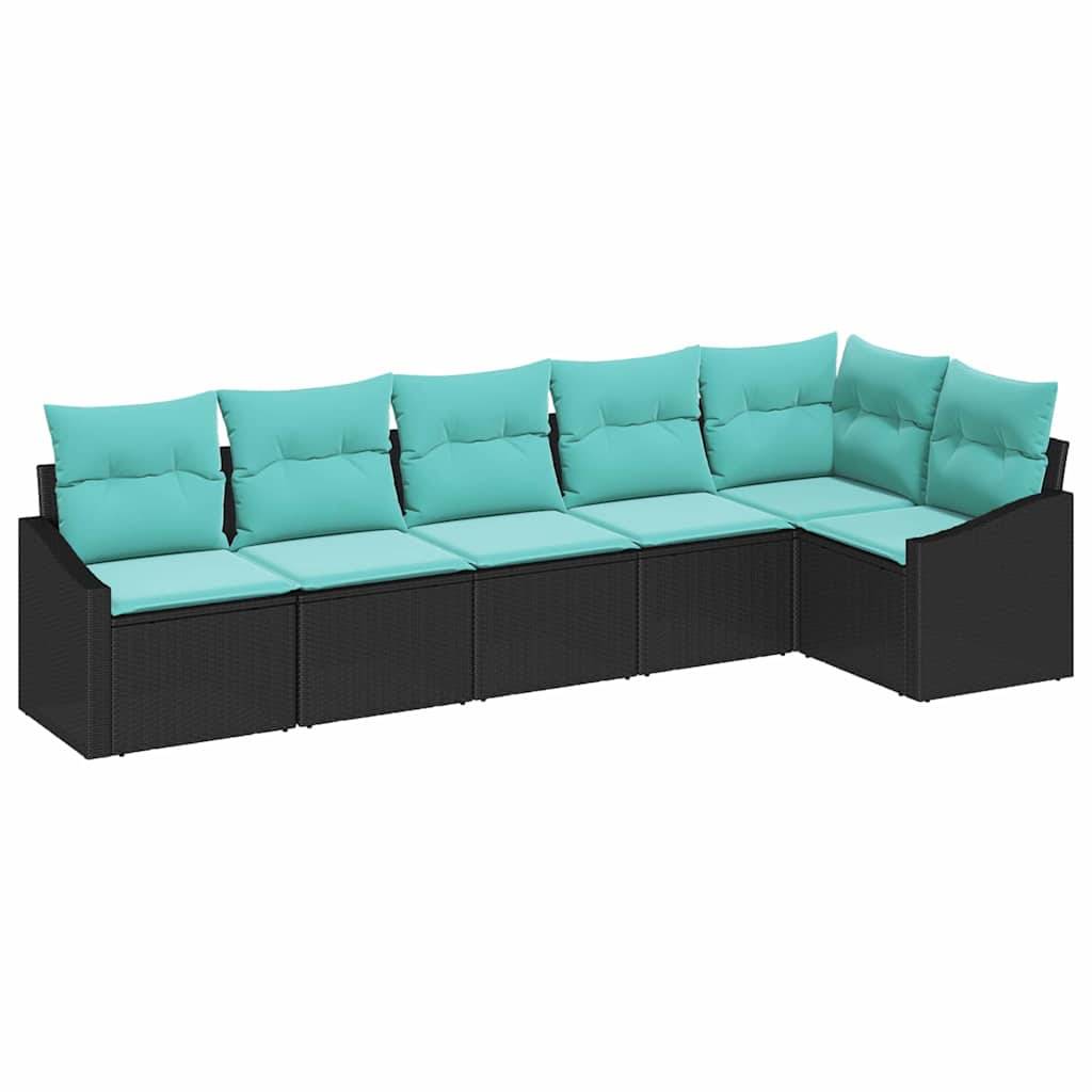 vidaXL Sofa Set mit Kissen 6 pcs Schwarz Poly Rattan