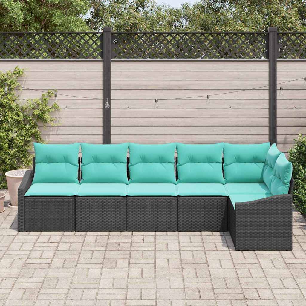 vidaXL Sofa Set mit Kissen 6 pcs Schwarz Poly Rattan