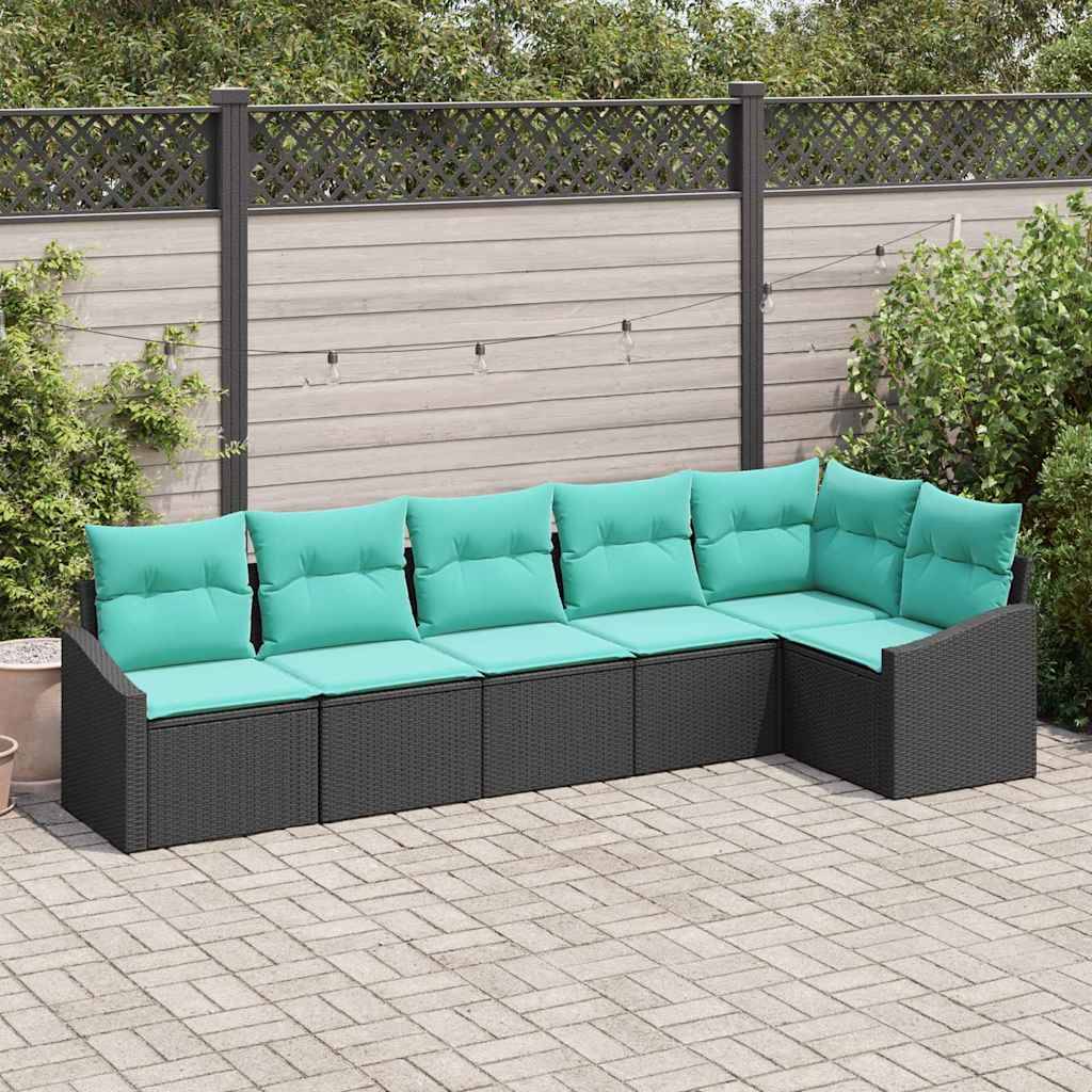 vidaXL Sofa Set mit Kissen 6 pcs Schwarz Poly Rattan
