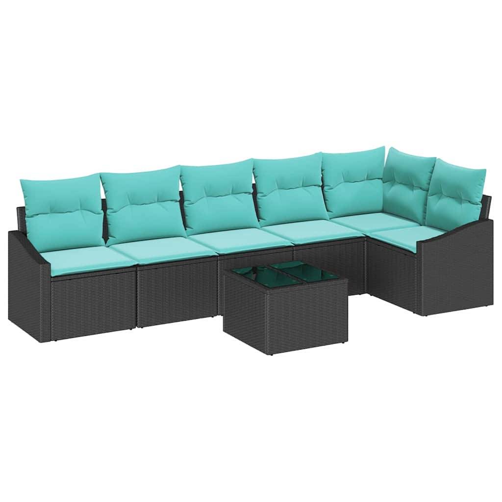 vidaXL Sofa Set mit Kissen 7 pcs Schwarz Poly Rattan