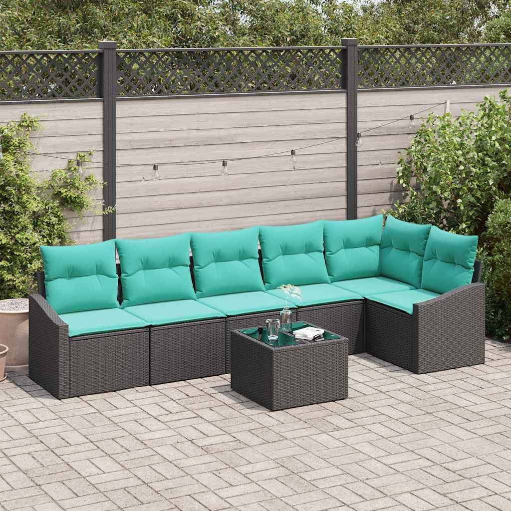 vidaXL Sofa Set mit Kissen 7 pcs Schwarz Poly Rattan