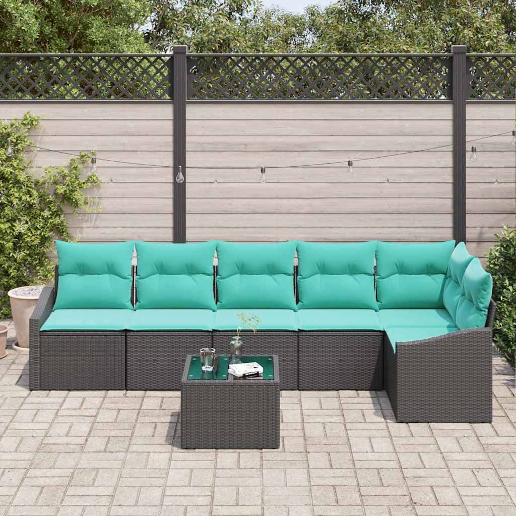 vidaXL Sofa Set mit Kissen 7 pcs Schwarz Poly Rattan