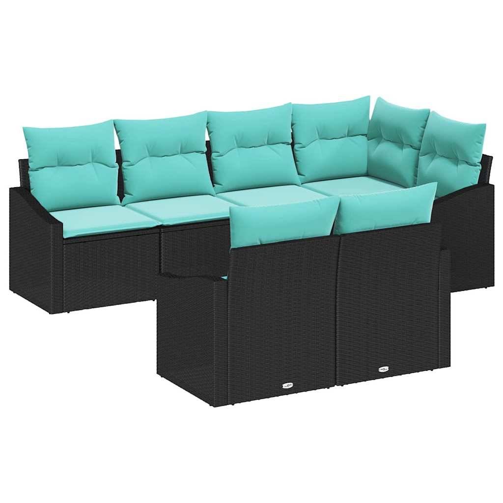 vidaXL Sofa Set mit Kissen 7 pcs Schwarz Poly-Rattan