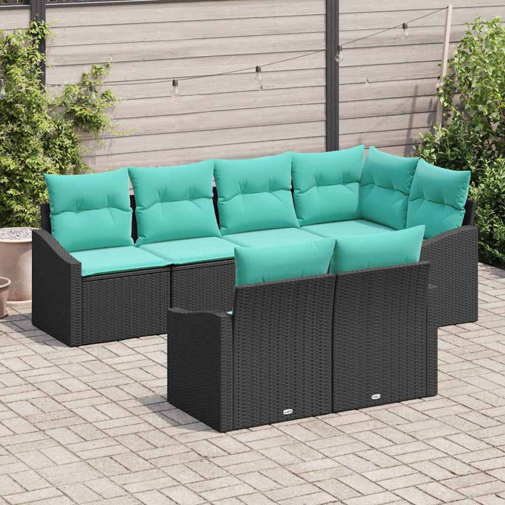 vidaXL Sofa Set mit Kissen 7 pcs Schwarz Poly-Rattan
