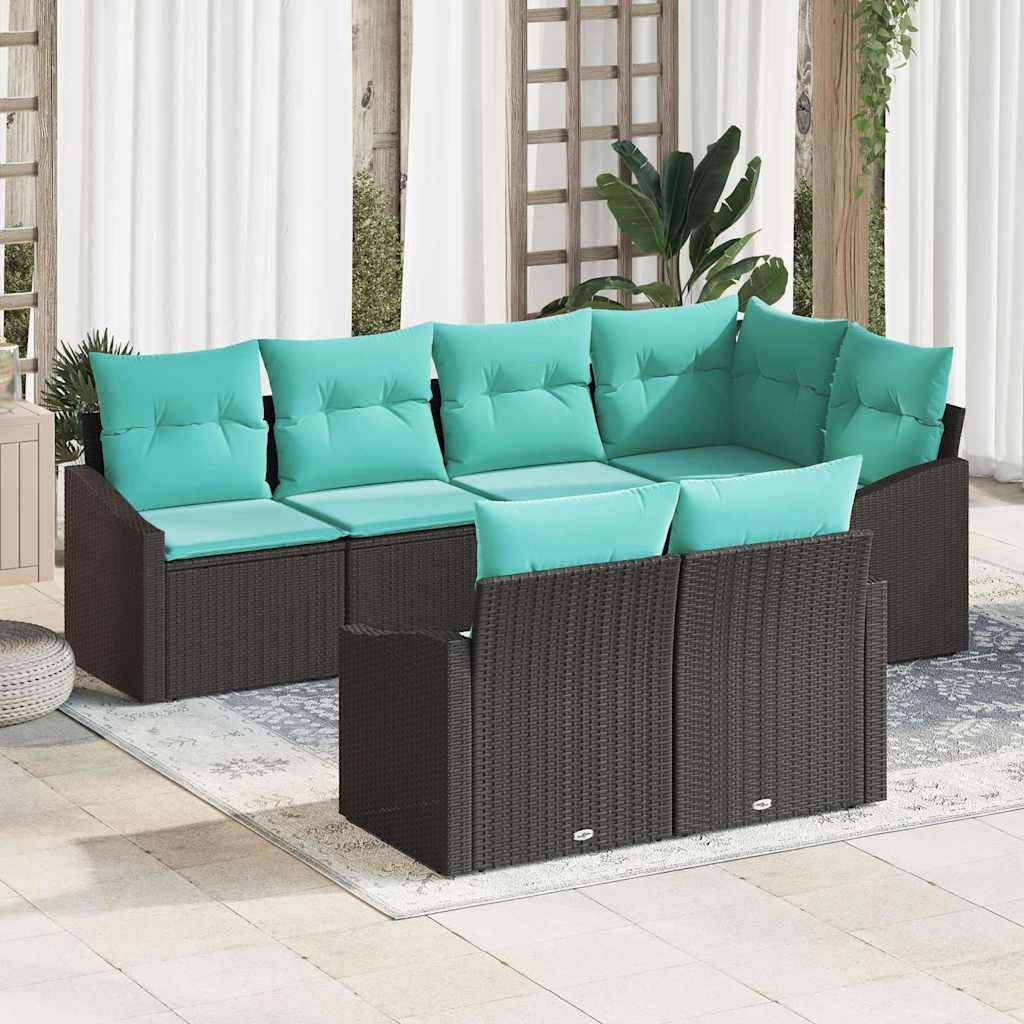 vidaXL Sofa Set mit Kissen 7 pcs Schwarz Poly-Rattan