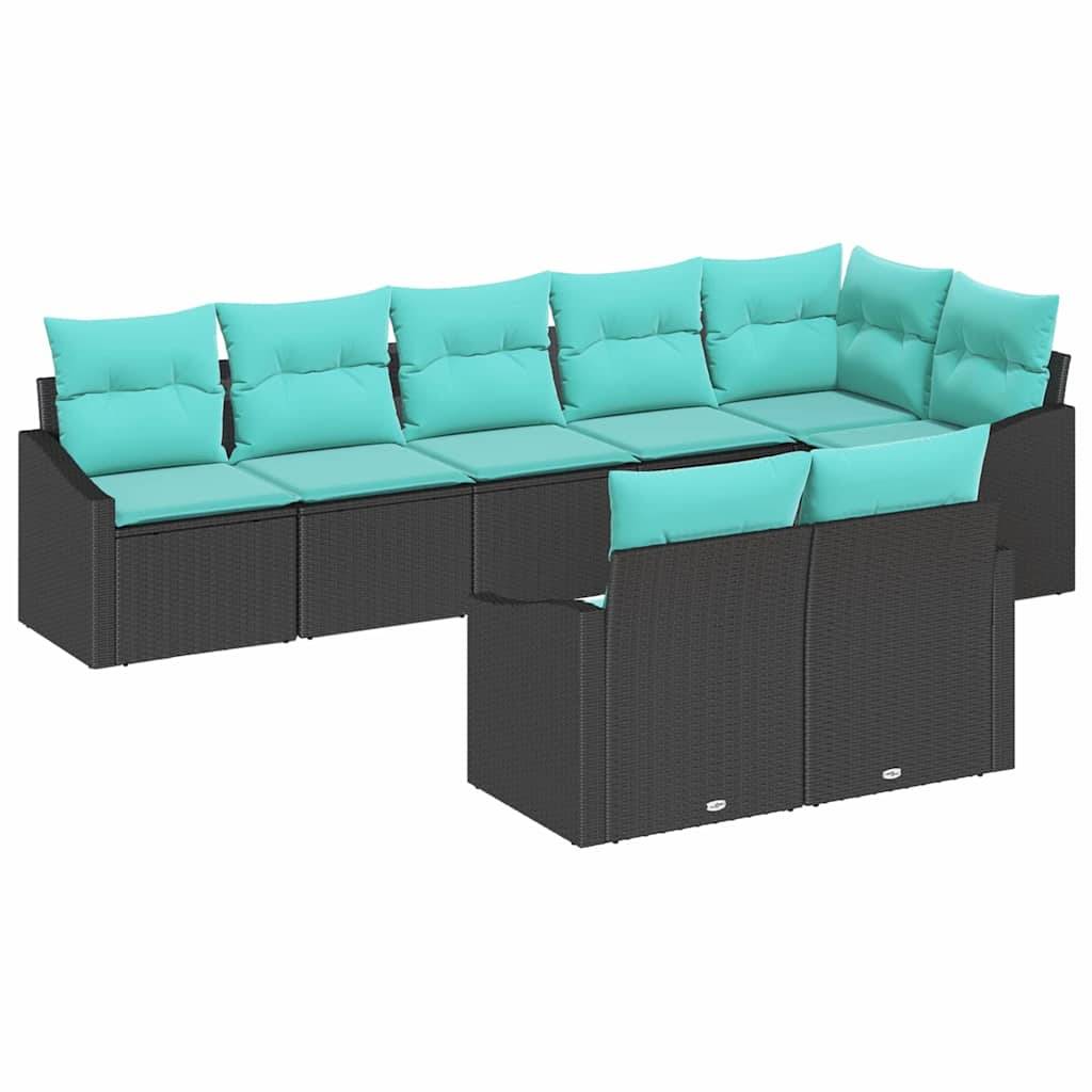 vidaXL Sofa Set mit Kissen 8 pcs Schwarz Poly-Rattan