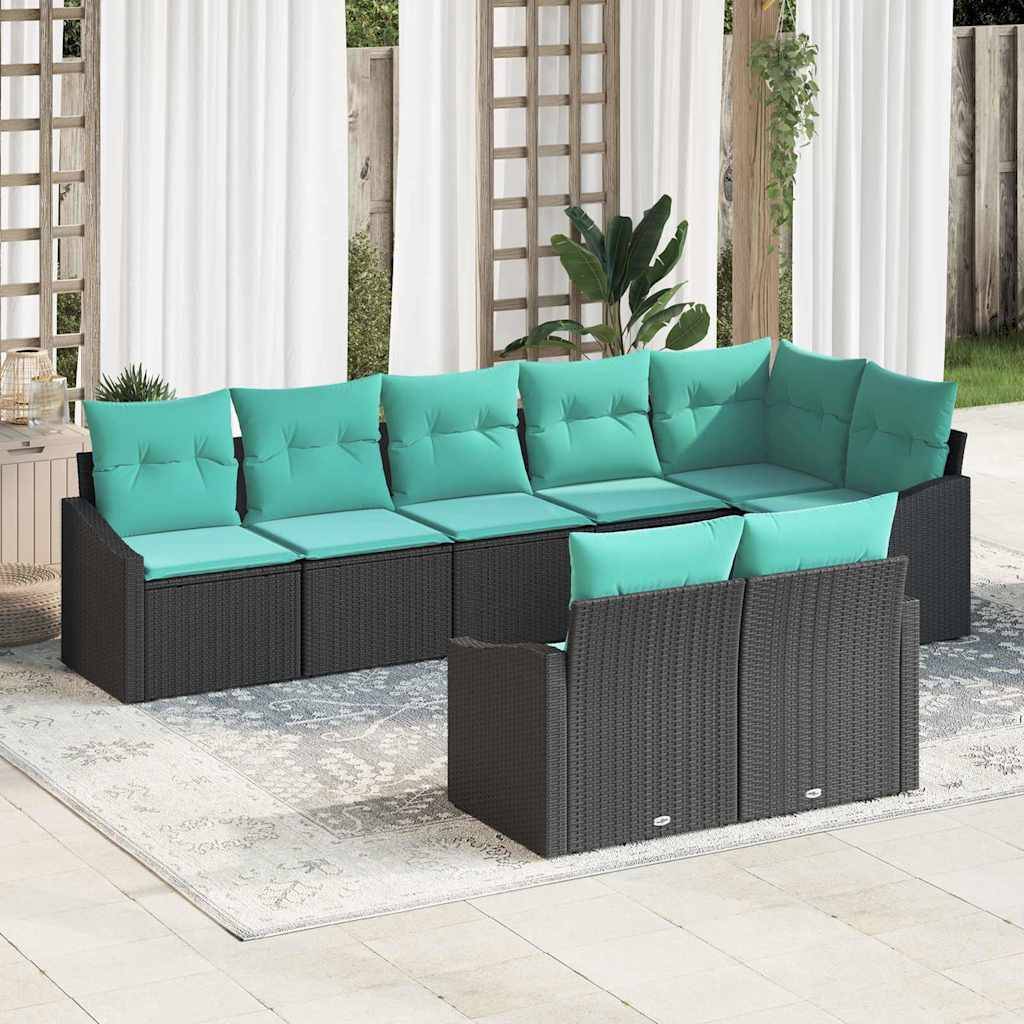 vidaXL Sofa Set mit Kissen 8 pcs Schwarz Poly-Rattan