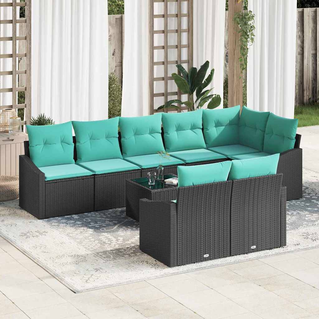 vidaXL Sofa Set mit Kissen 9 pcs Schwarz Poly Rattan