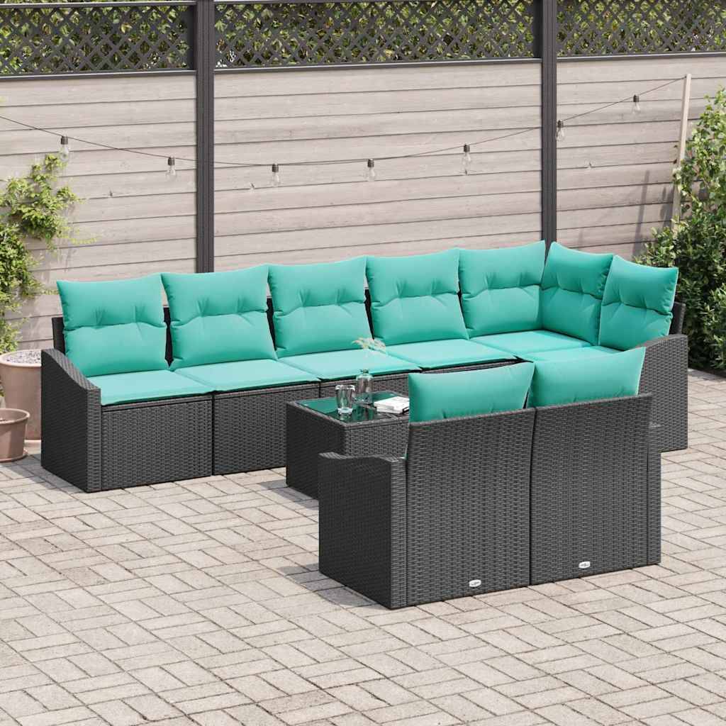 vidaXL Sofa Set mit Kissen 9 pcs Schwarz Poly Rattan