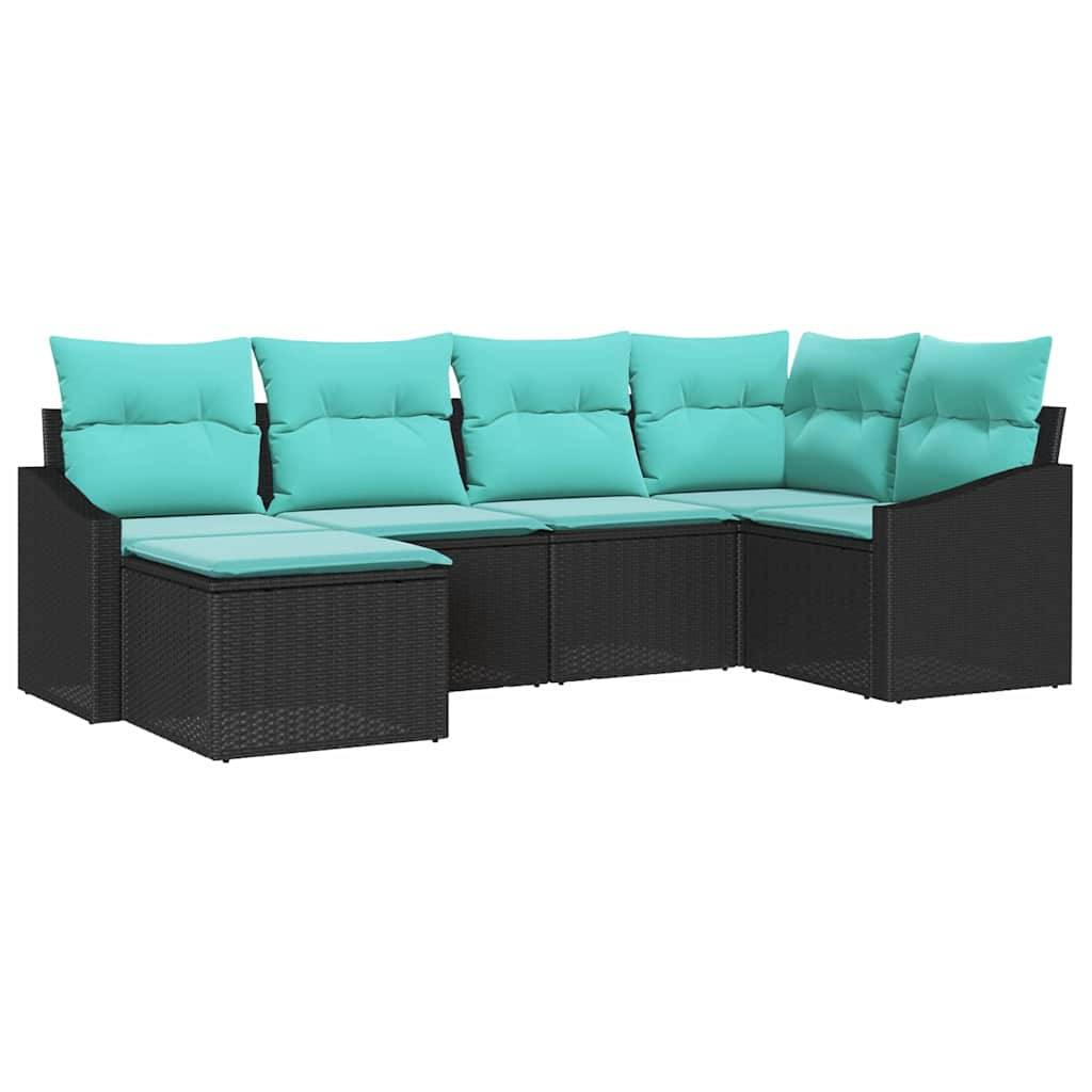 vidaXL Sofa Set mit Kissen 6 pcs Schwarz Poly-Rattan