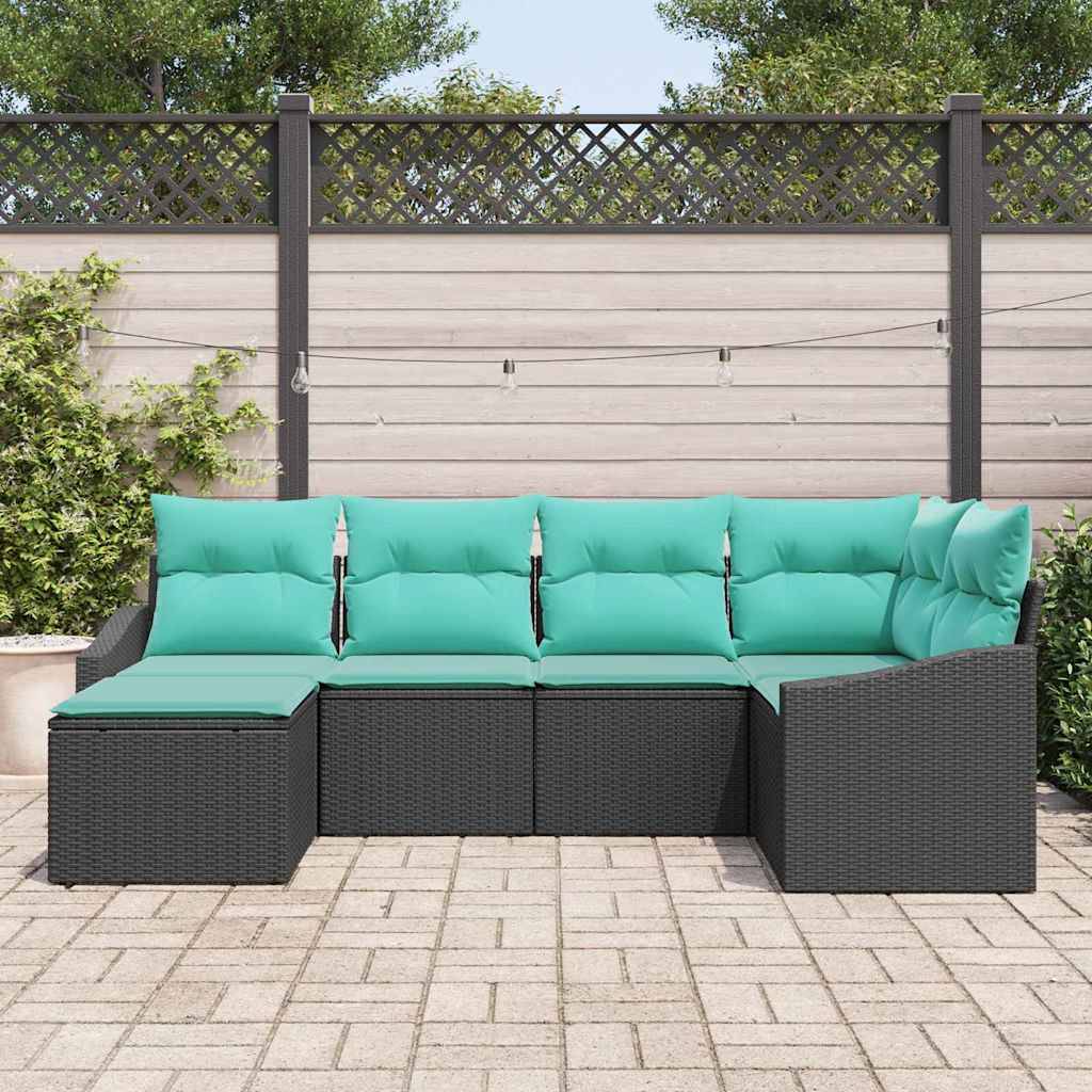 vidaXL Sofa Set mit Kissen 6 pcs Schwarz Poly-Rattan