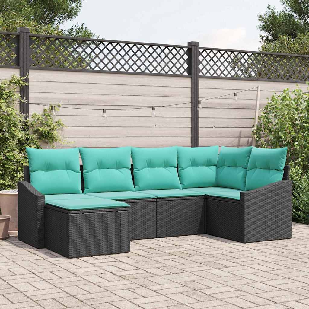 vidaXL Sofa Set mit Kissen 6 pcs Schwarz Poly-Rattan