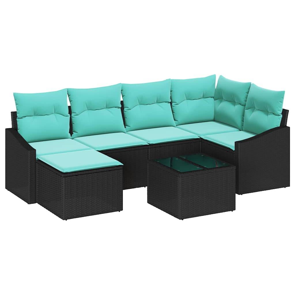 vidaXL Sofa Set mit Kissen 7 pcs Schwarz Poly Rattan
