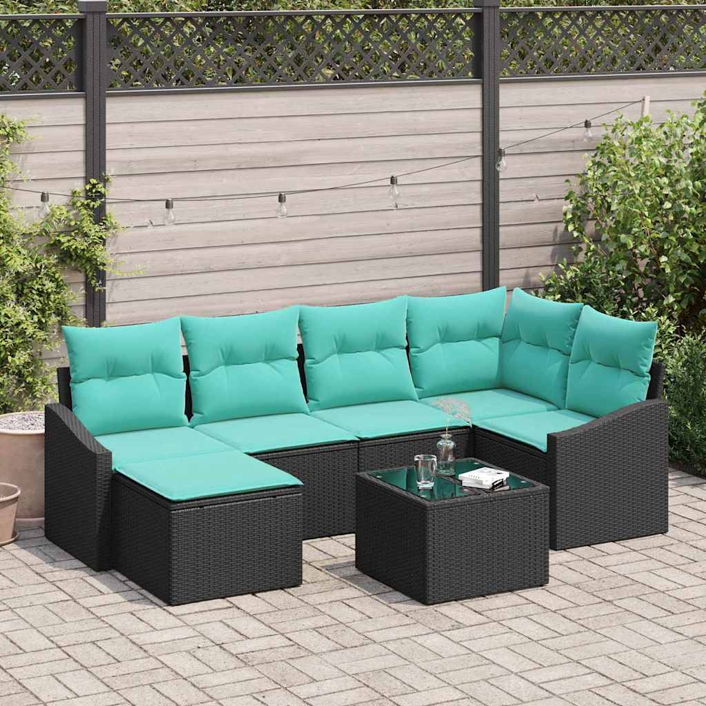 vidaXL Sofa Set mit Kissen 7 pcs Schwarz Poly Rattan