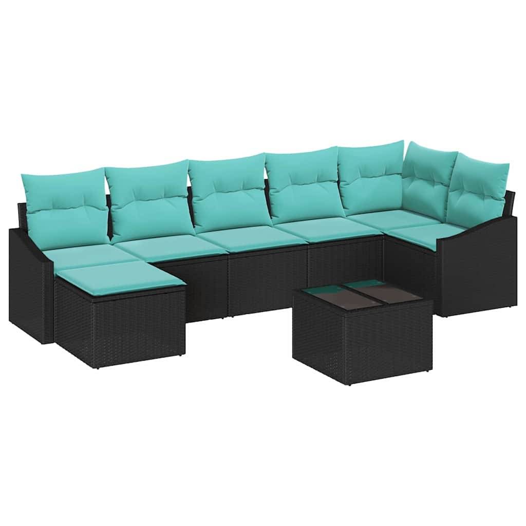 vidaXL Sofa Set mit Kissen 8 pcs Schwarz Poly Rattan