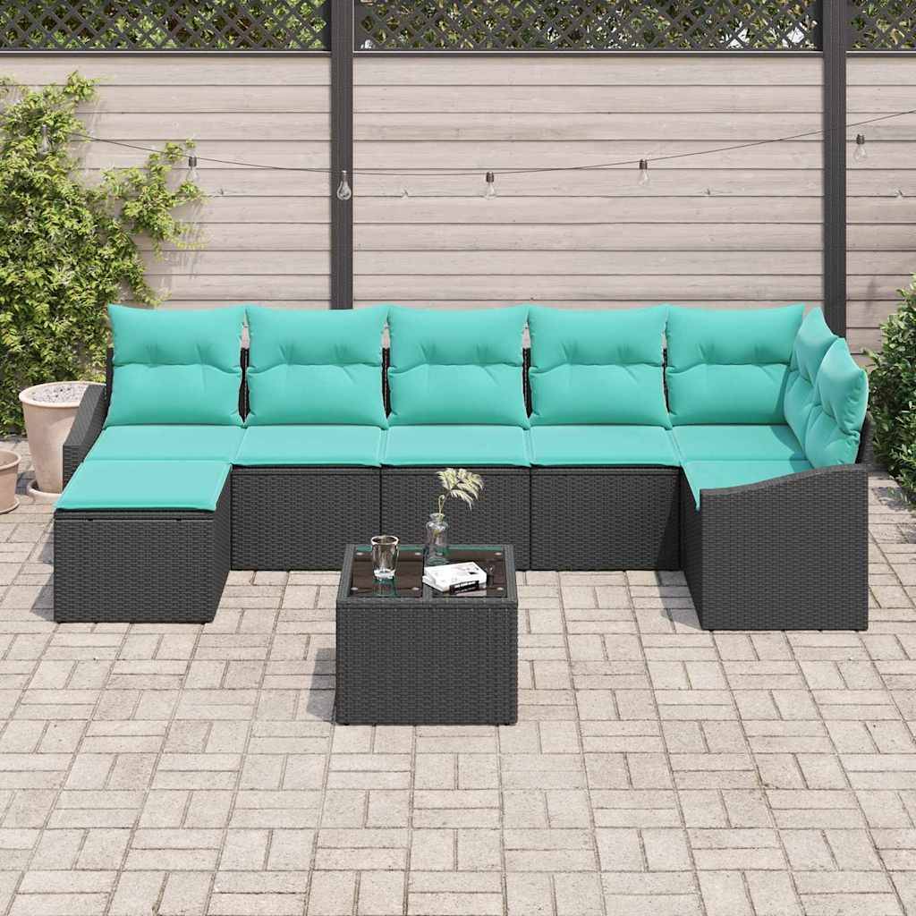 vidaXL Sofa Set mit Kissen 8 pcs Schwarz Poly Rattan