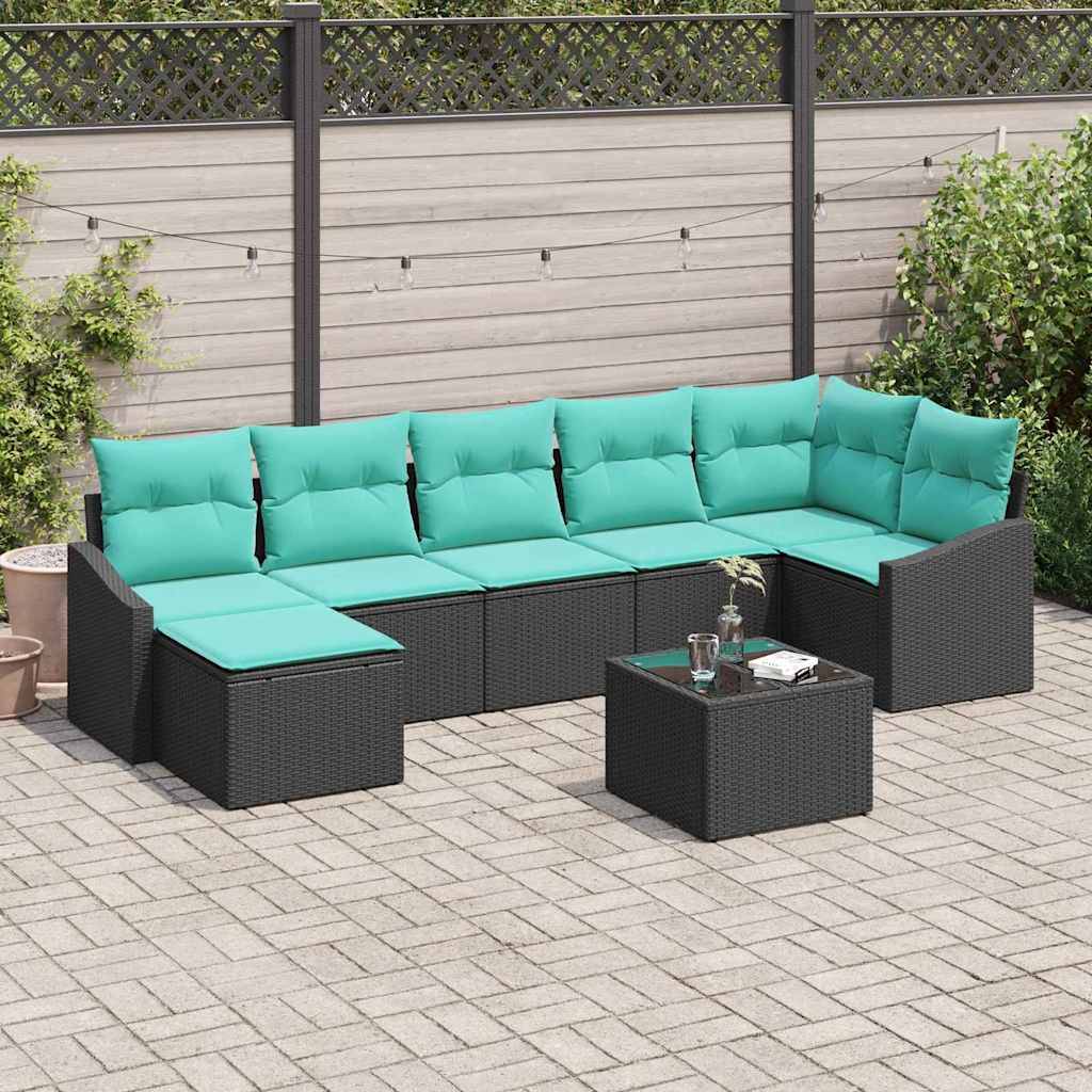 vidaXL Sofa Set mit Kissen 8 pcs Schwarz Poly Rattan