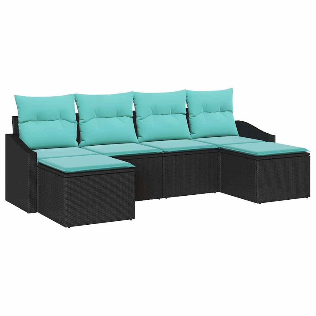 vidaXL Sofa Set mit Kissen 6 pcs Schwarz Poly-Rattan